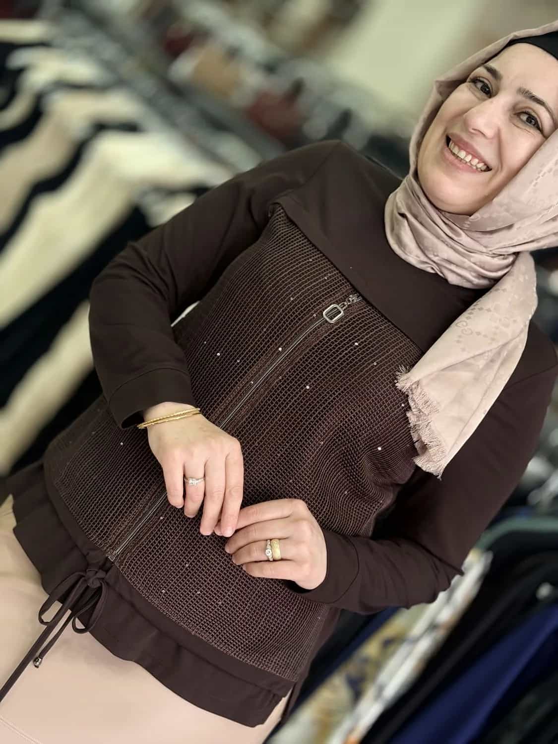 BLUZ FERMUAR FİLE DETAYLI