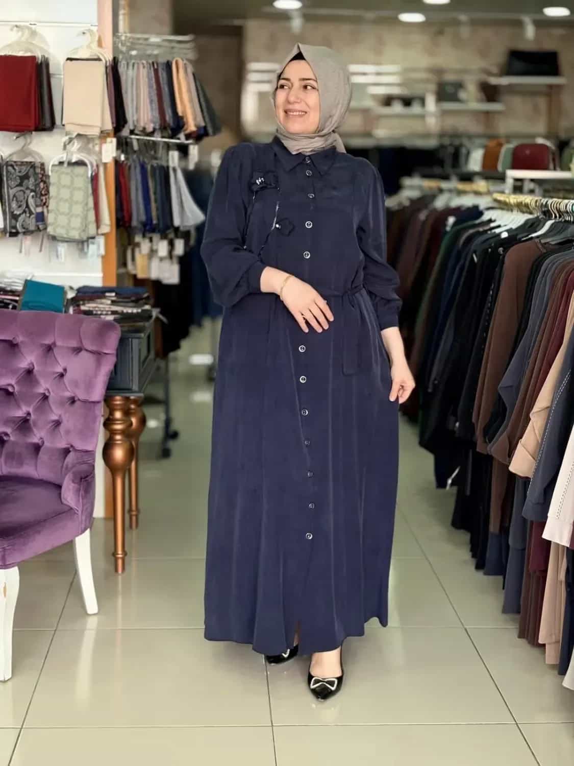 ÇİÇEK DETAYLI İPEK KUPRA GÖMLEK ELBİSE