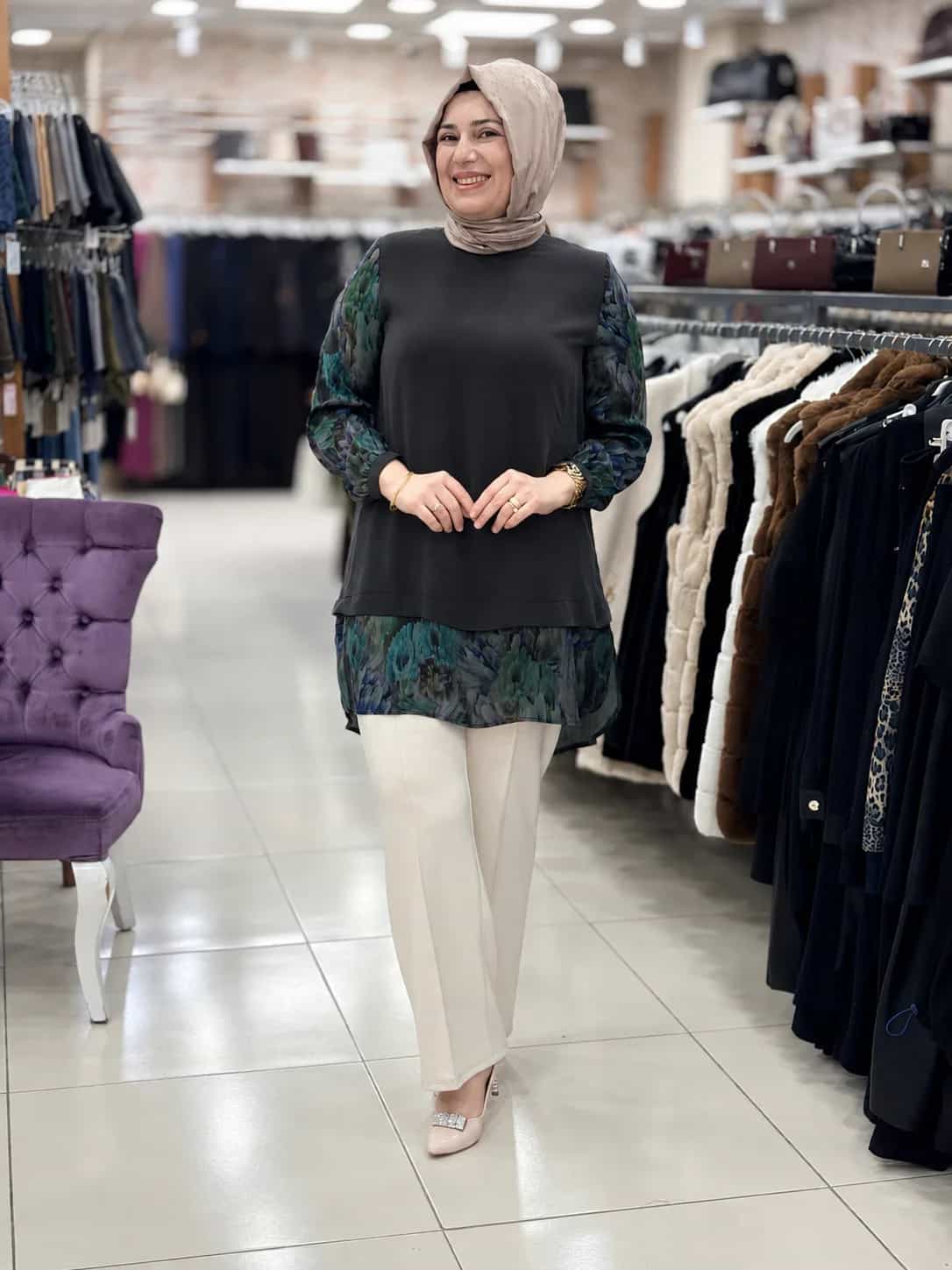 KOL DESENLİ KUPRA TUNİK