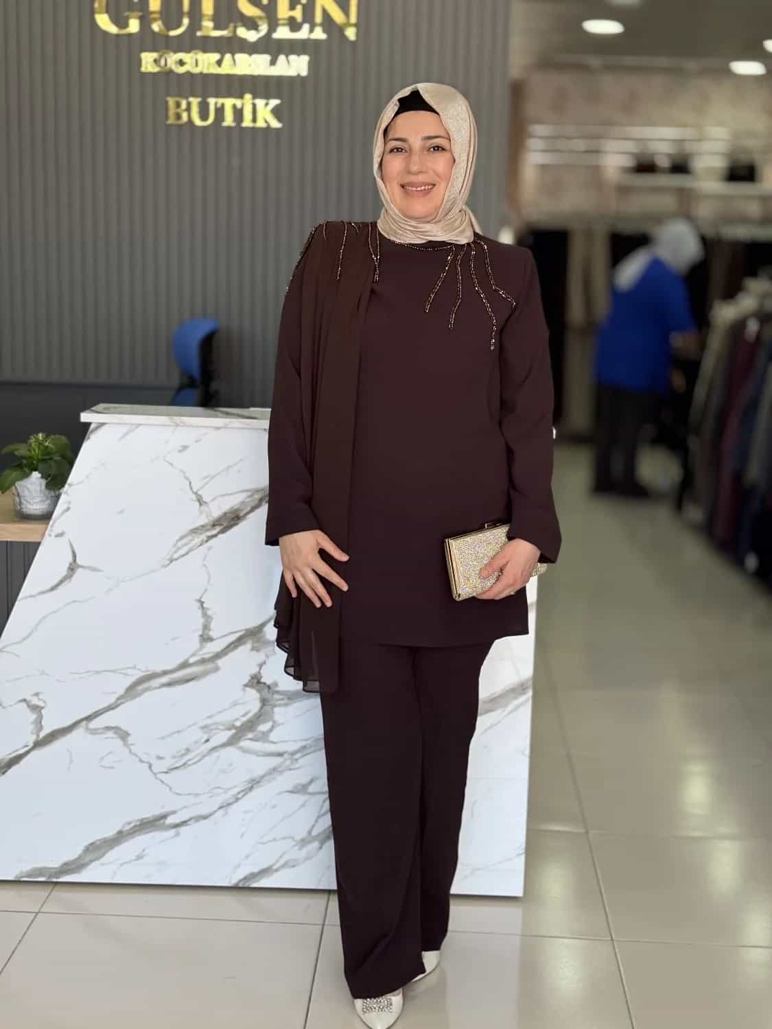OMZU TAŞLI FİRUZE PANTOLONLU TAKIM