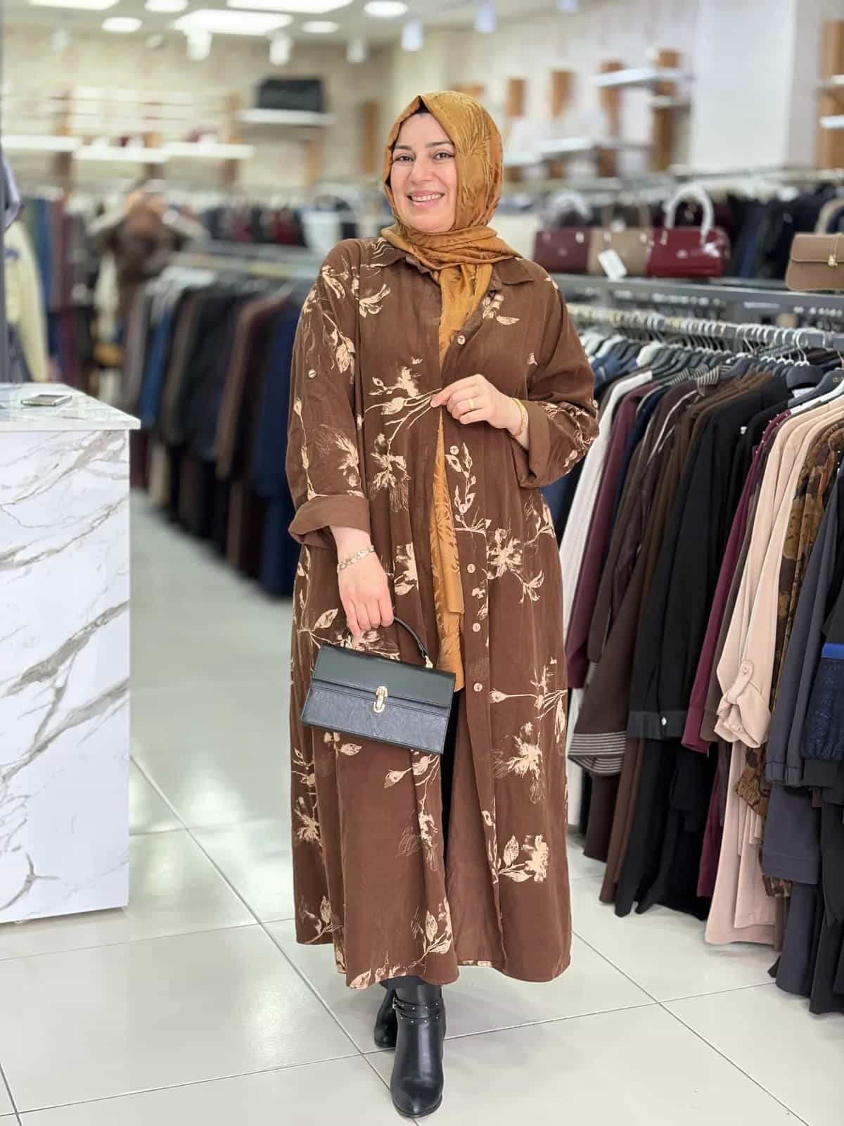 ELBİSE KADİFE YAPRAK DESEN İTALY