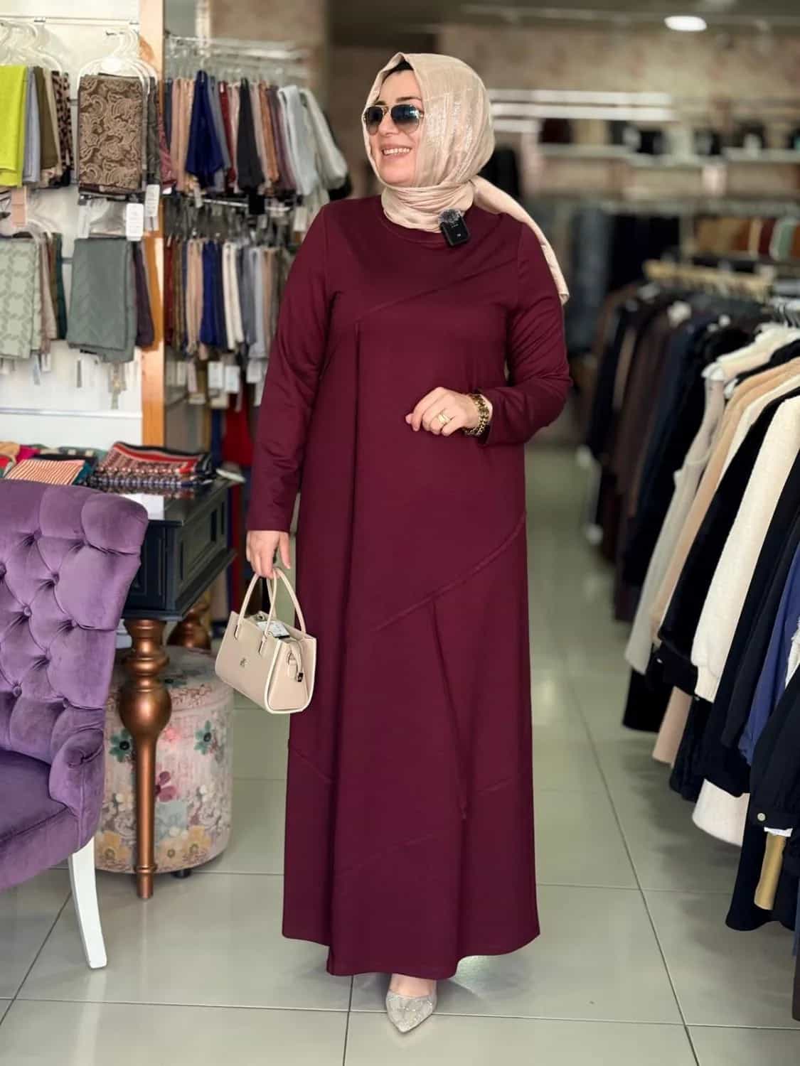 DİKİŞ DETAYLI ELBİSE