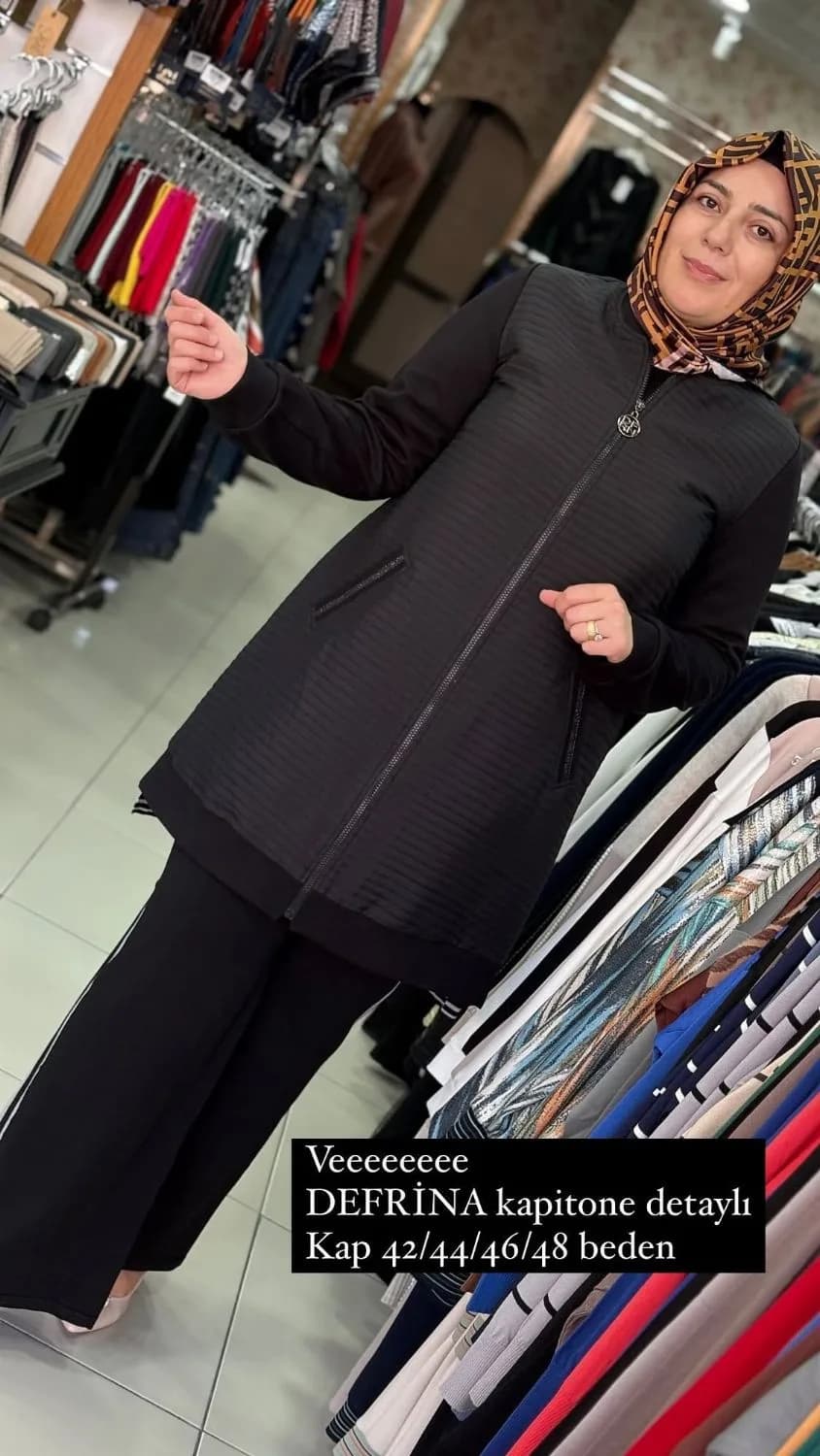 CEKET ÇİZGİLİ KAPİTONE DETAYLI FERMUARLI